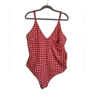 ASOS Sz 14 Orange White Checkered One Piece Swim Suit with Adjustable Straps